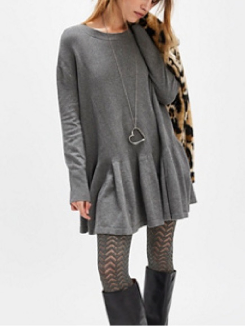 Free People Time On My Side Gray Pleated-Hem Sweater Dress - size Medium